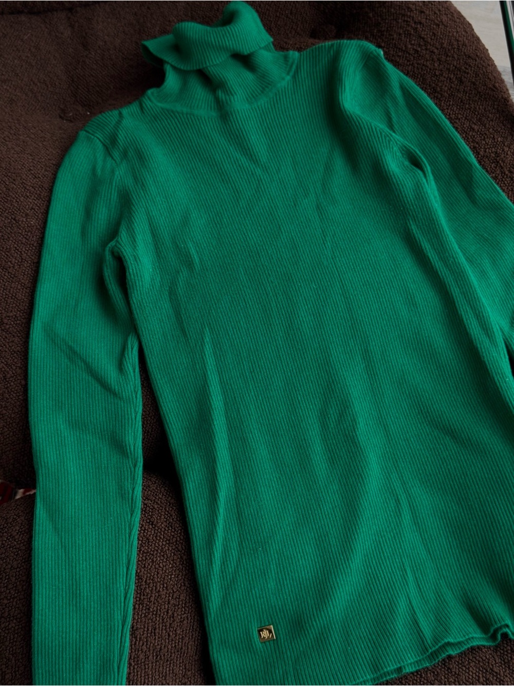 Ralph Lauren Green Ribbed Turtleneck Long Sleeve Top